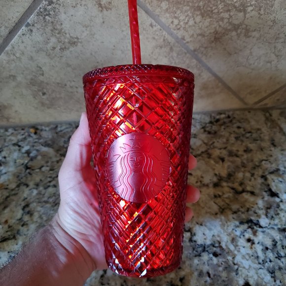 Starbucks 2021 Winter Holiday Jeweled Grande Cold Cup Tumbler 16 Oz Set Of 2 - Picture 2 of 6
